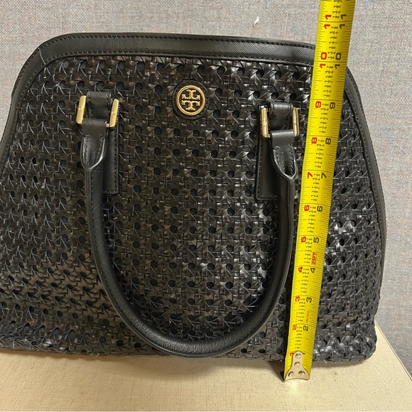 Tory Burch Robinson Basket-Weave Top Handle Black Satchel - Picture 12 of 12